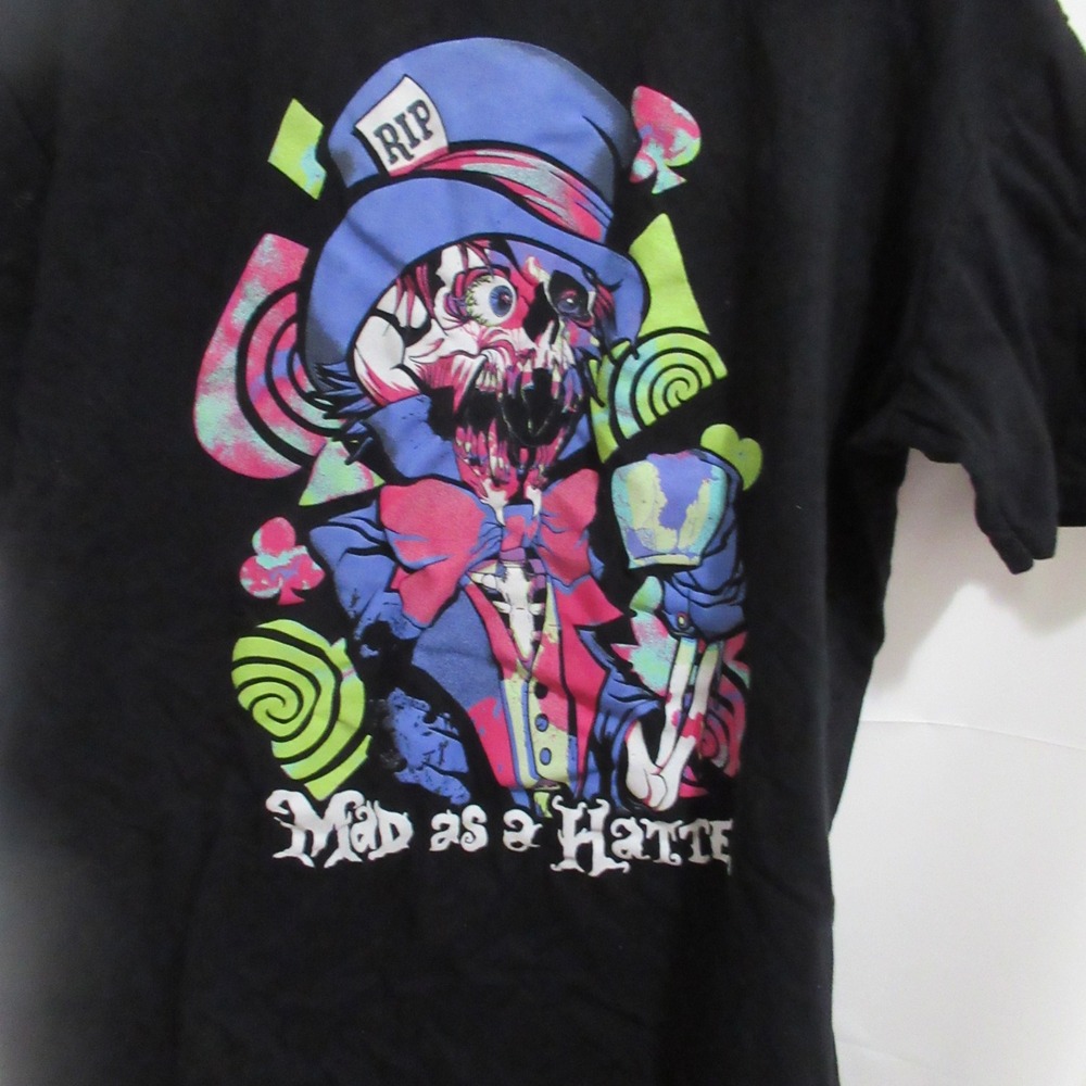 Hot Topic GraphicTee Mens XL Black Neon Zombie Mad Hatter Alice Horror Halloween